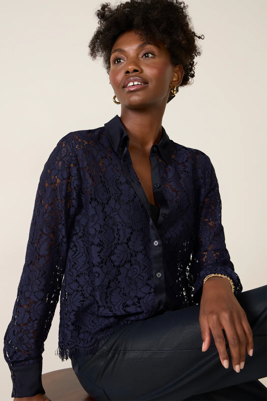 Lace Contrast Button Down - Image 6