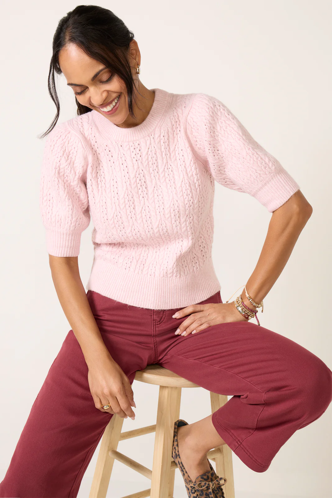 Mason Puff Sleeve Cable Sweater - Image 3