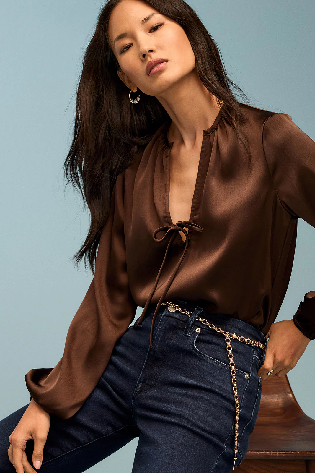 Satin V Neck Bow Top - Image 5