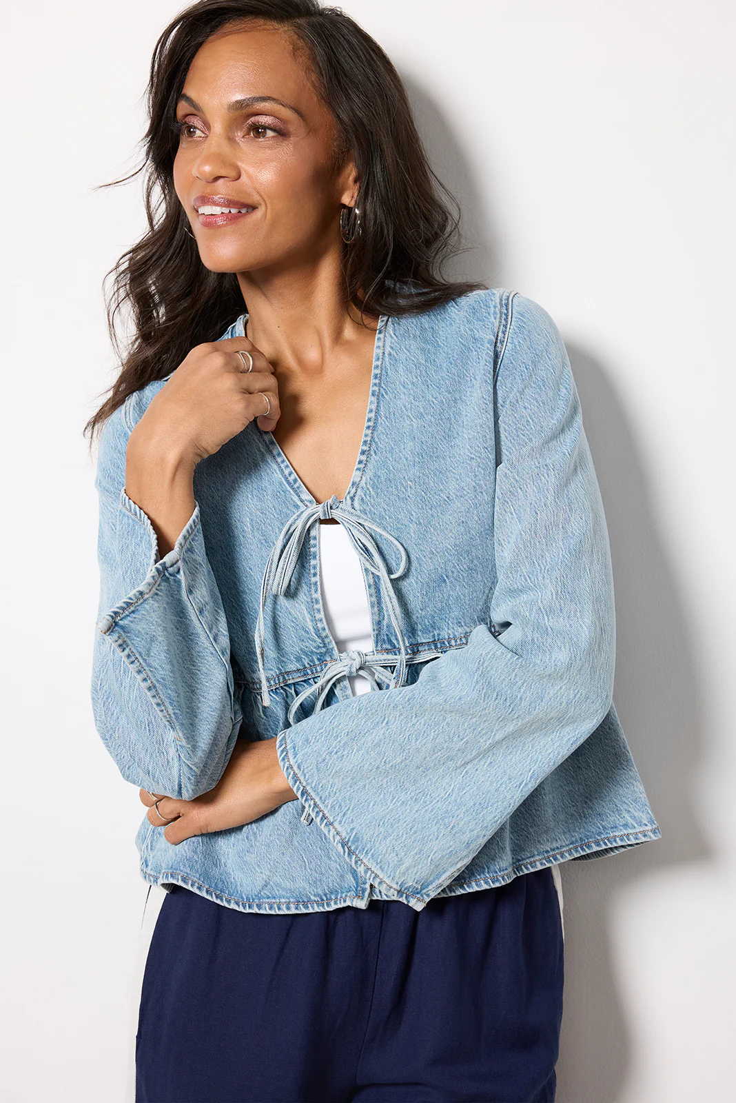 Tie Front Denim Jacket - Image 3
